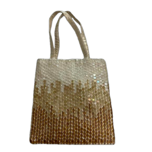 frangi Handbags - Frangi ‎ 100% Silk Sequins Tan Small Evening Bag/purse